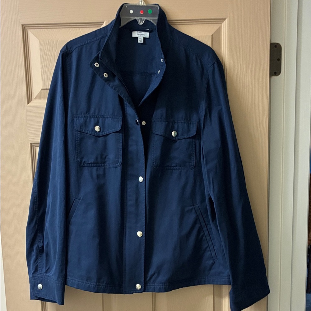 Kim Rogers Navy Utility Jacket with Snap Details